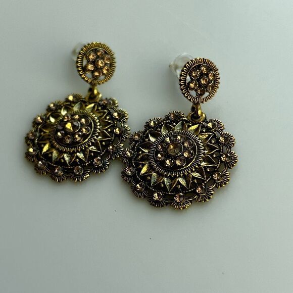 Rhinestone Round Drop Earrings - Picture 2 of 10